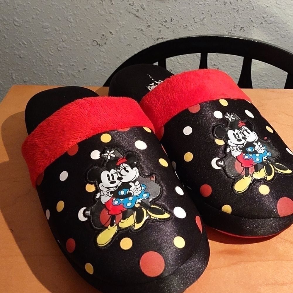 Micky & Minny Polka Dot House Slippers sz 10-11